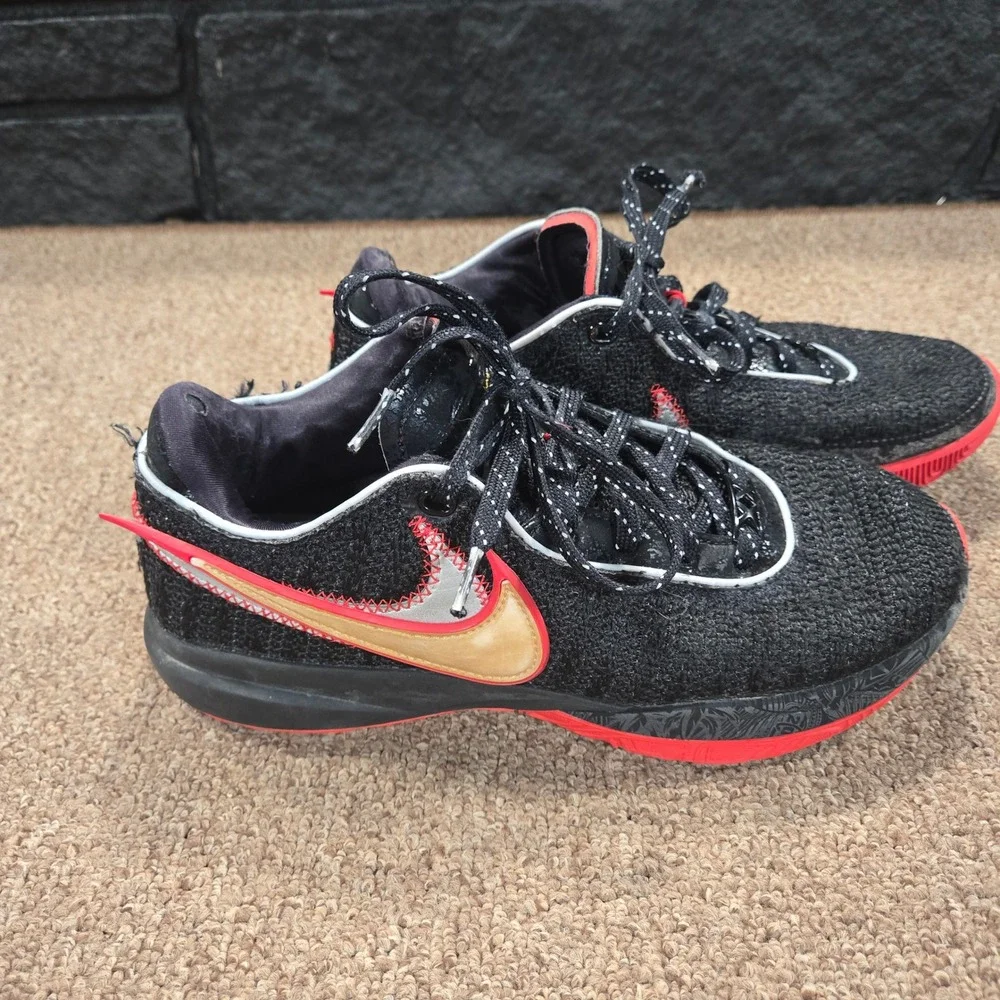 Nike LeBron 20 Basketball Shoes Mens Black Red Gold Knit Low‎ Top Sneakers
